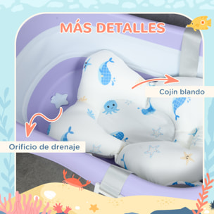 Bañera Plegable Bebé con Cojín Bañera Bebé Recién Nacido hasta 3 Años con Almohadillas Antideslizantes Orificio de Drenaje y Agujero de Ducha 83x48x23,5 cm Púrpura