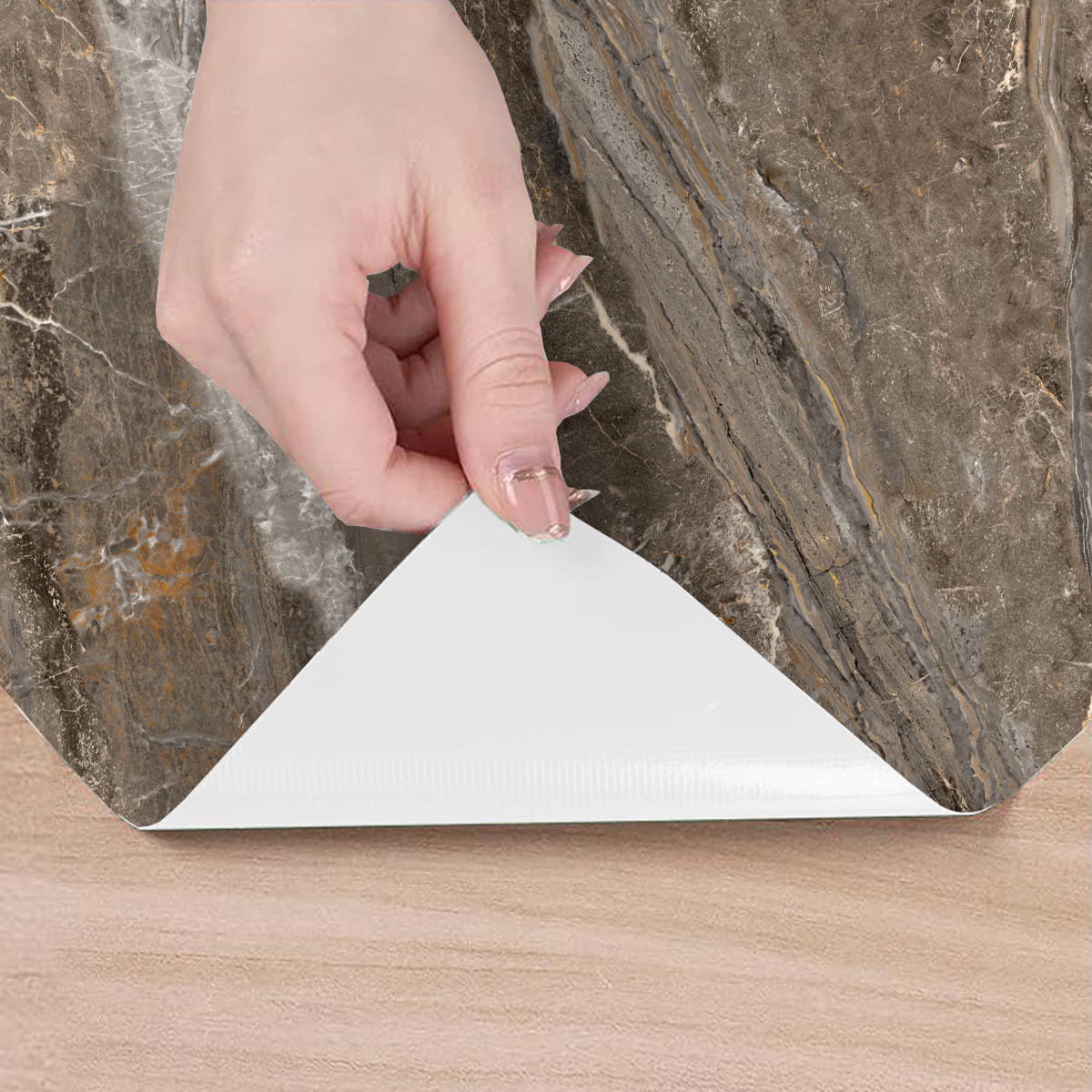 Revêtement sticker sol - MARBRE BRUN - Rouleau adhésif Protection Anti-dérapant