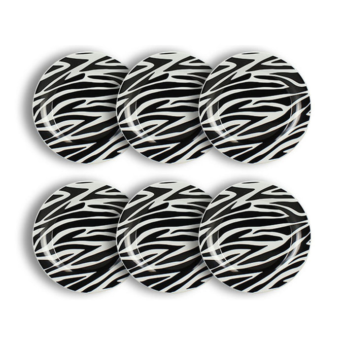 Lot de 6 assiettes à dessert zèbre 20cm en porcelaine  ANIMALS