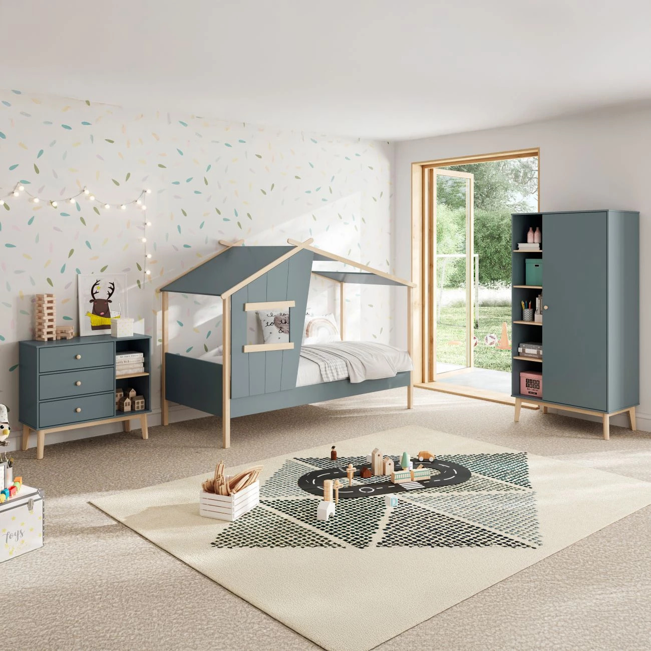 Armario juvenil Misty Breeze Verde Salvia - Oak Soft