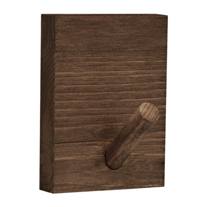 Colgador de pared de madera maciza en tono nogal de 8x6cm Alto: 8 Largo: 6 Ancho: 1.4