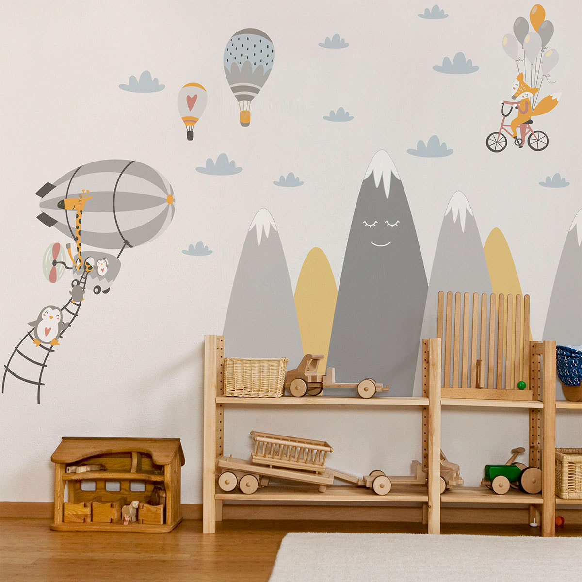 Stickers muraux enfants - Décoration chambre bébé - Autocollant Sticker mural géant enfant montagnes scandinaves ANIMAUX MAGIQUE