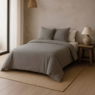 Naturals - Funda Nórdica Lisa - Cierre con botones - 100% Algodón - Incluye 1/2 Fundas de Almohada - Gris