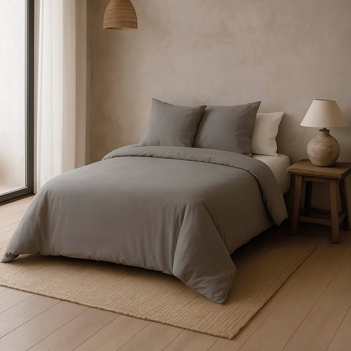 Naturals - Funda Nórdica Lisa - Cierre con botones - 100% Algodón - Incluye 1/2 Fundas de Almohada - Gris