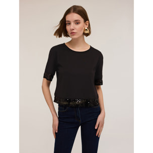 Motivi - Camiseta con bordes de lentejuelas - Negro