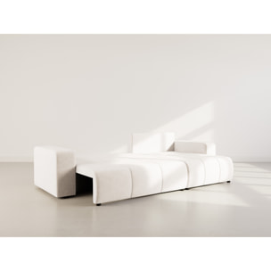 Nicole - Canapé d'angle réversible 5 places convertible avec coffre en tissu - Beige
