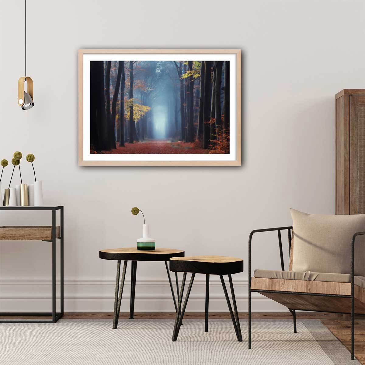 Affiche ""Lumière douce d'automne"" Affiche + cadre en bois - Chêne