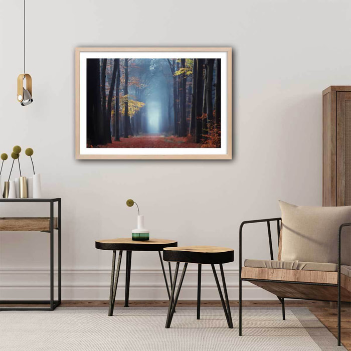 Affiche ""Lumière douce d'automne"" Affiche + cadre en bois - Chêne