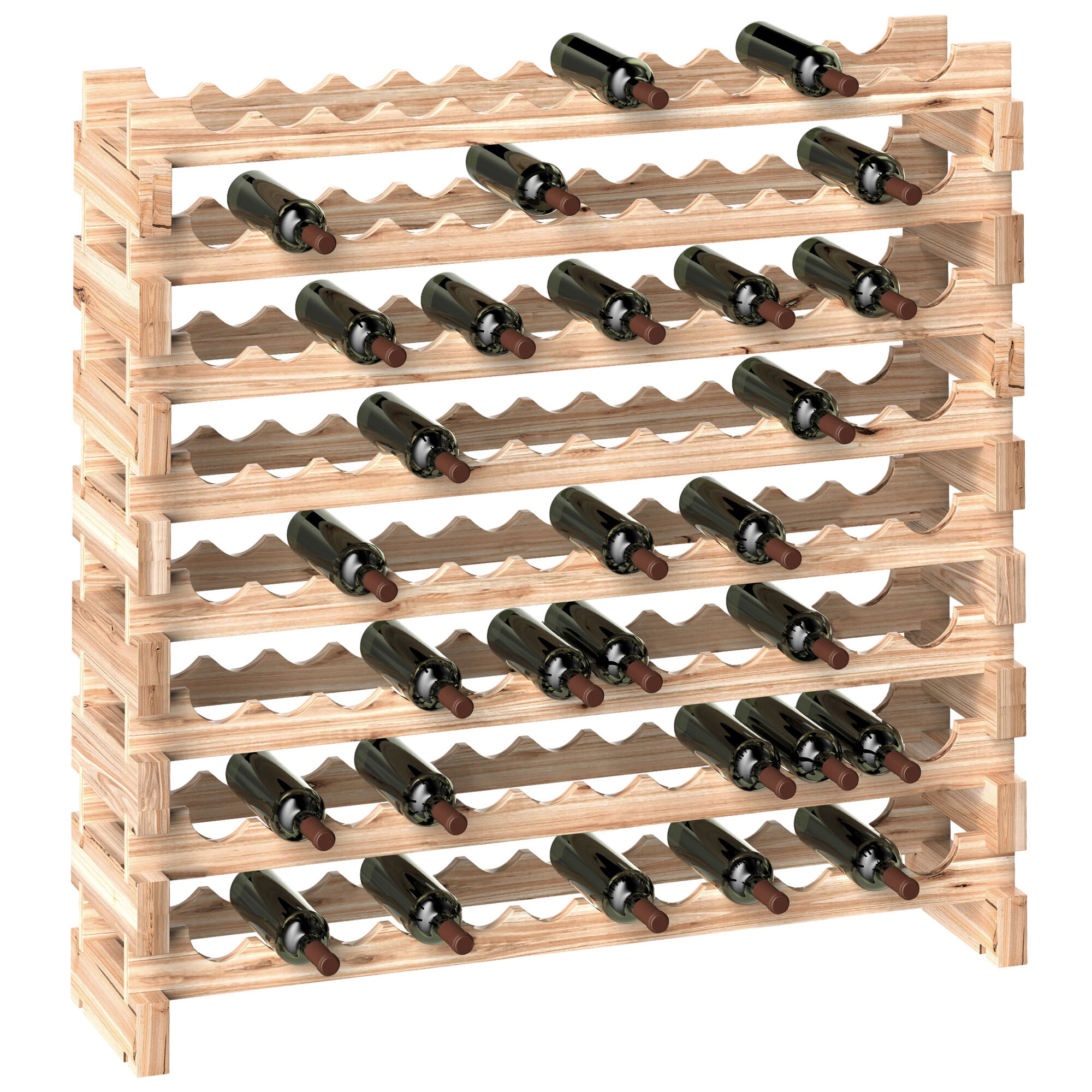 Botellero Vino 96 Botellas, Botellero de Madera de 8 Niveles, Carga 100 kg, para Cocina, Comedor, Bar, 114x28x113,5 cm, Madera Natural