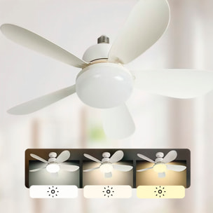 Ventilador de techo FS-5YHX-R520 de 52 cm. Adaptador E27, 3 velocidades y luz LED regulable de 16 W. Incluye mando a distancia.