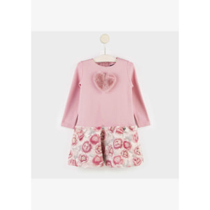 Vestido rosa con corazón de piel para niña