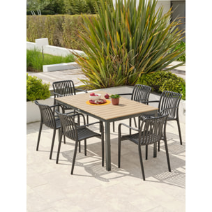 BOSTON - Ensemble repas de jardin 6 places en aluminium gris anthracite