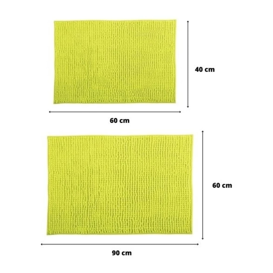 Lot de 2 Tapis de bain Microfibre CHENILLE 40x60cm & 60x90cm Vert pistache MSV