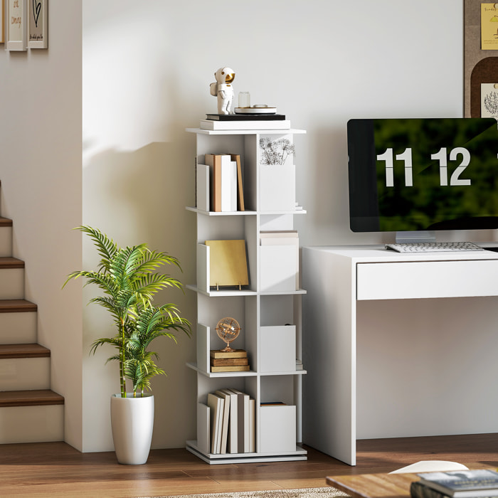 Bibliothèque rotative 4 niveaux 16 compartiments dim. 39x39x128cm blanc