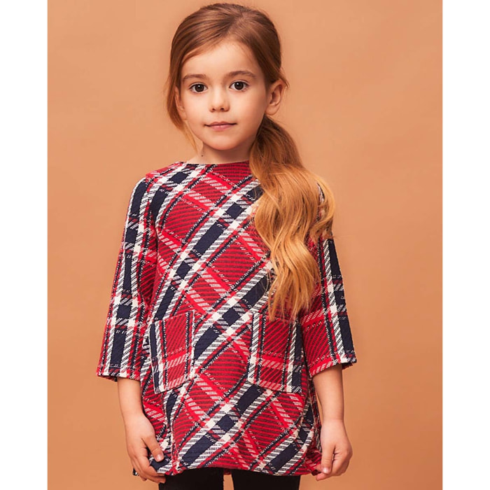 VESTIDO CUADROS ROJO Y AZUL