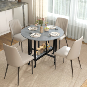 Mesa Plegable de Comedor para 2-4 Personas, Mesa de Cocina Plegable con Ruedas, Alas Abatibles, Estante Abierto, para Salón, 100x100x75 cm, Gris Cemento