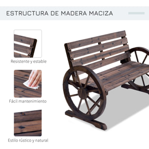 Banco de Madera con Apoyabrazos en Forma de Rueda de Carro 105,5x56x75 cm Marrón