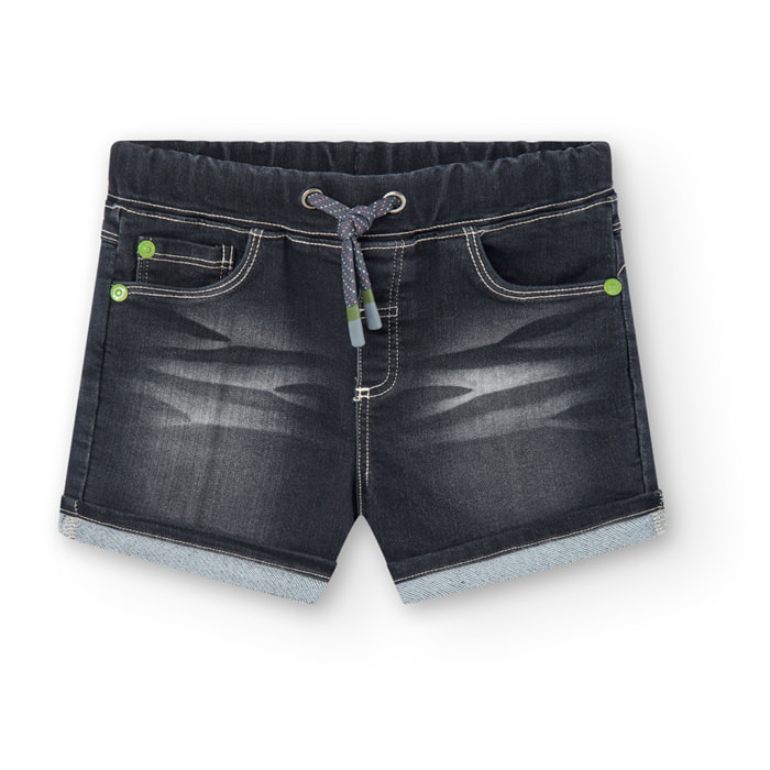 Bermudas para niÃ±o en denim liso de color negro, Camiseta