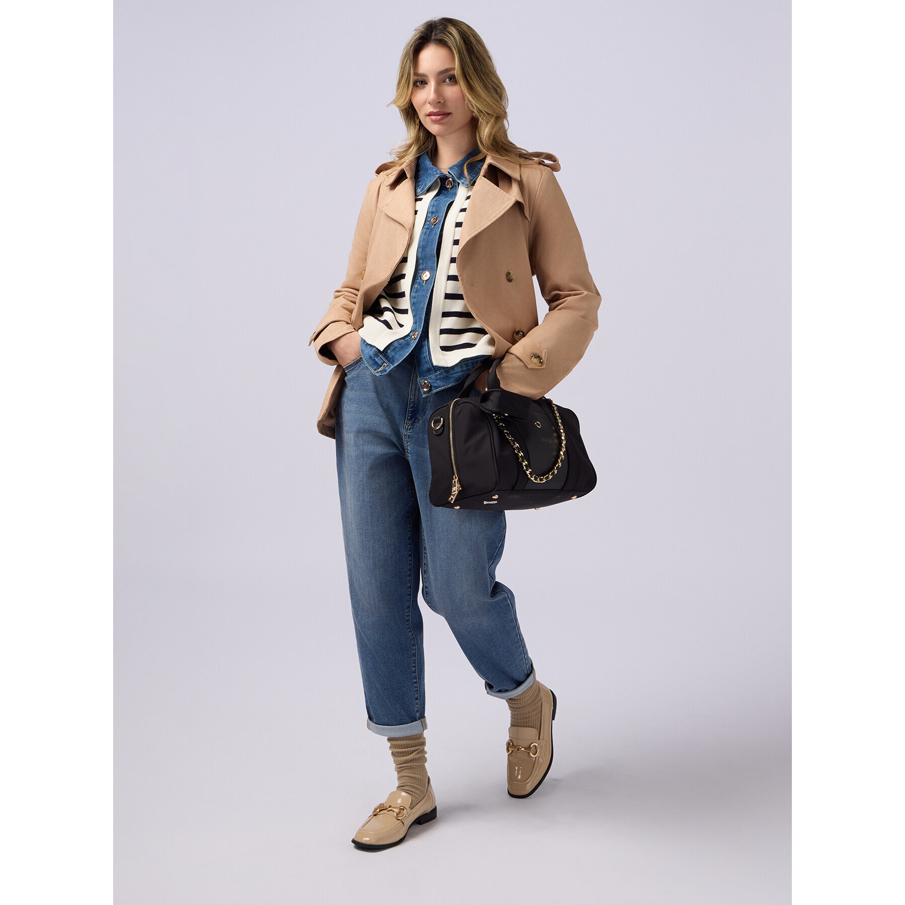 Oltre - Jeans boyslim con bottone gioiello - Azzurro