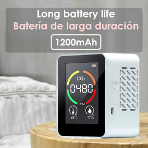 DAM Monitor de calidad de aire para interior. Detección de CO2, con alarma sonora y visual. Termómetro, TVOC e higrómetro. 7x3,5x9 Cm. Color: Negro