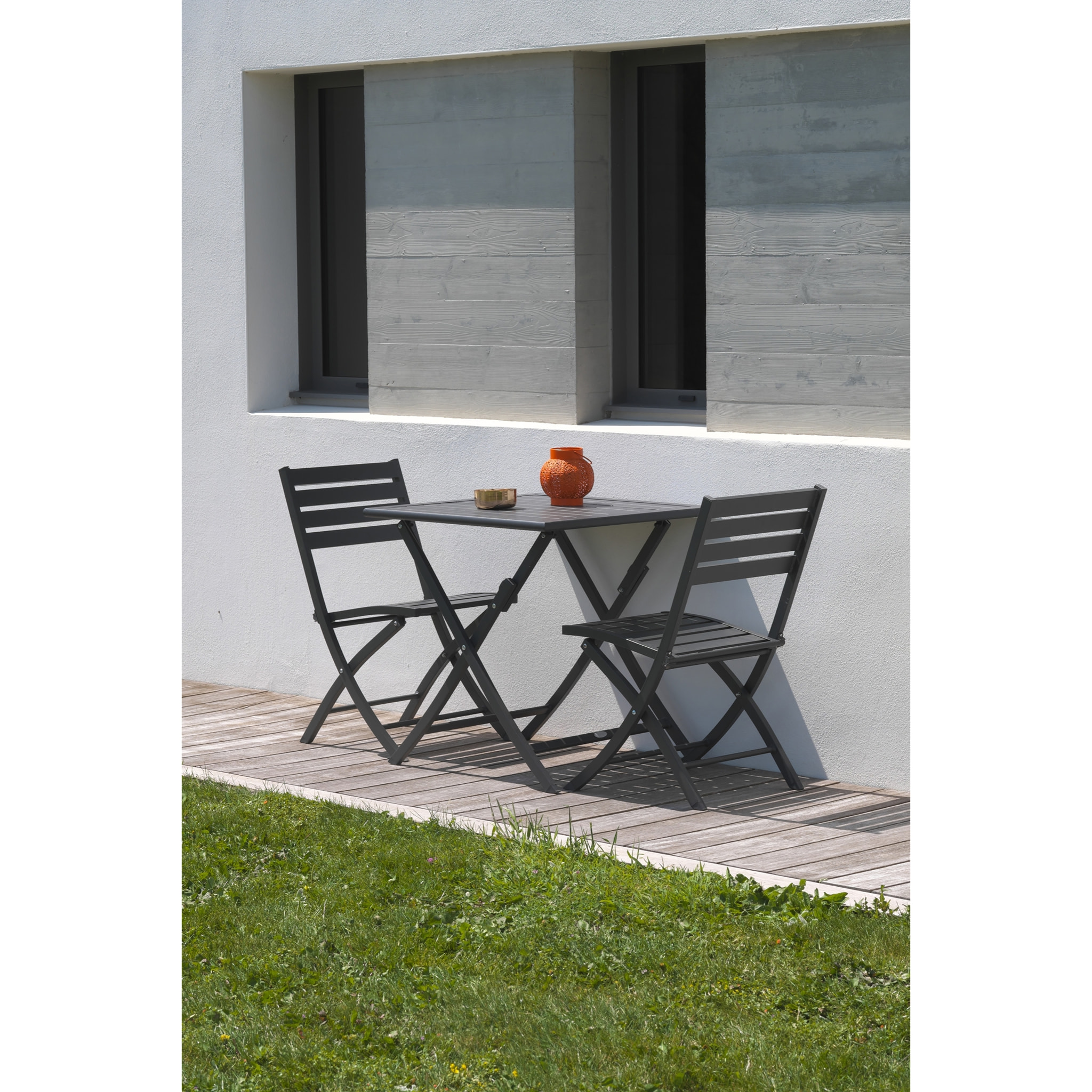 MARIUS - Chaise de jardin pliante en aluminium gris anthracite