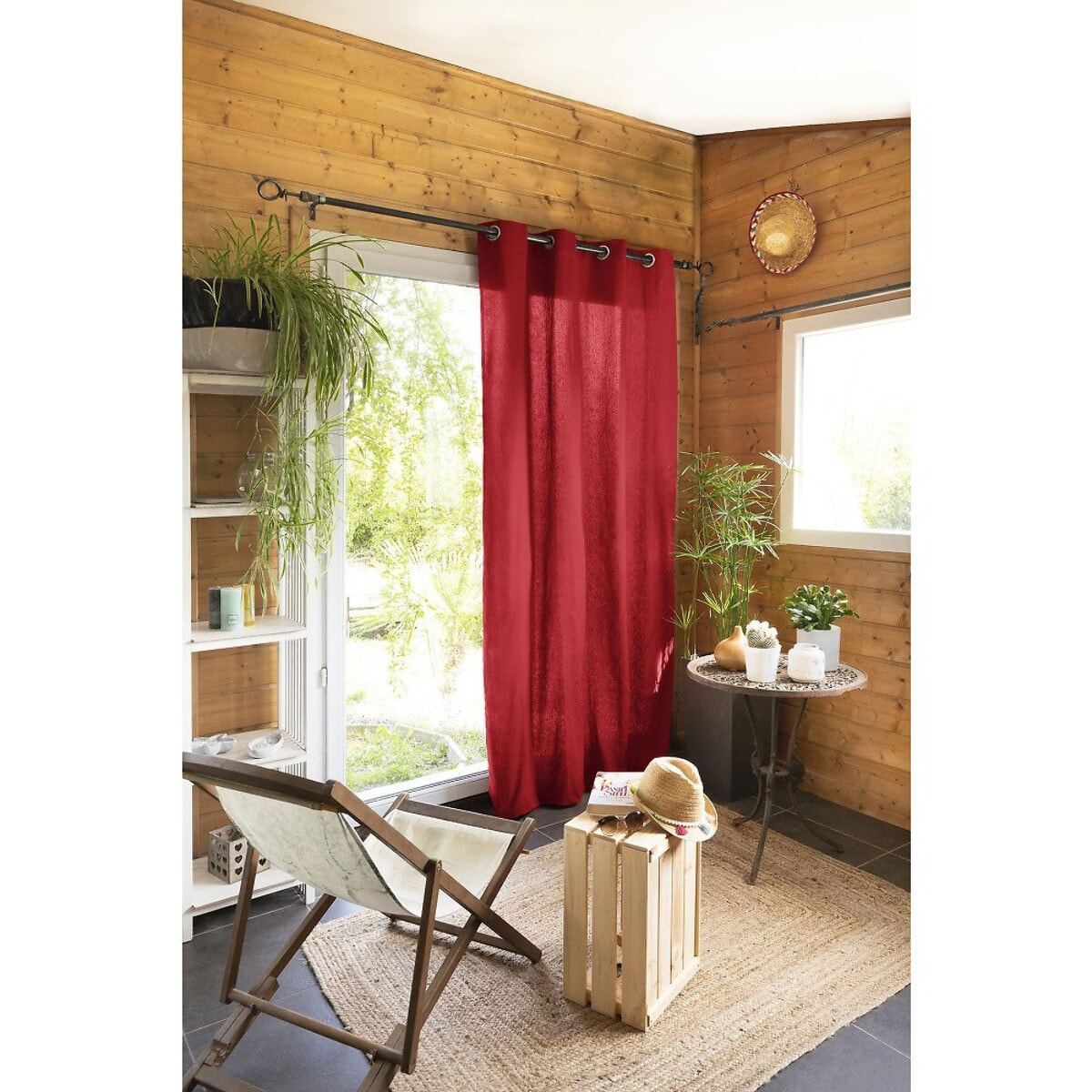 Rideau uni 100% coton Cerise
