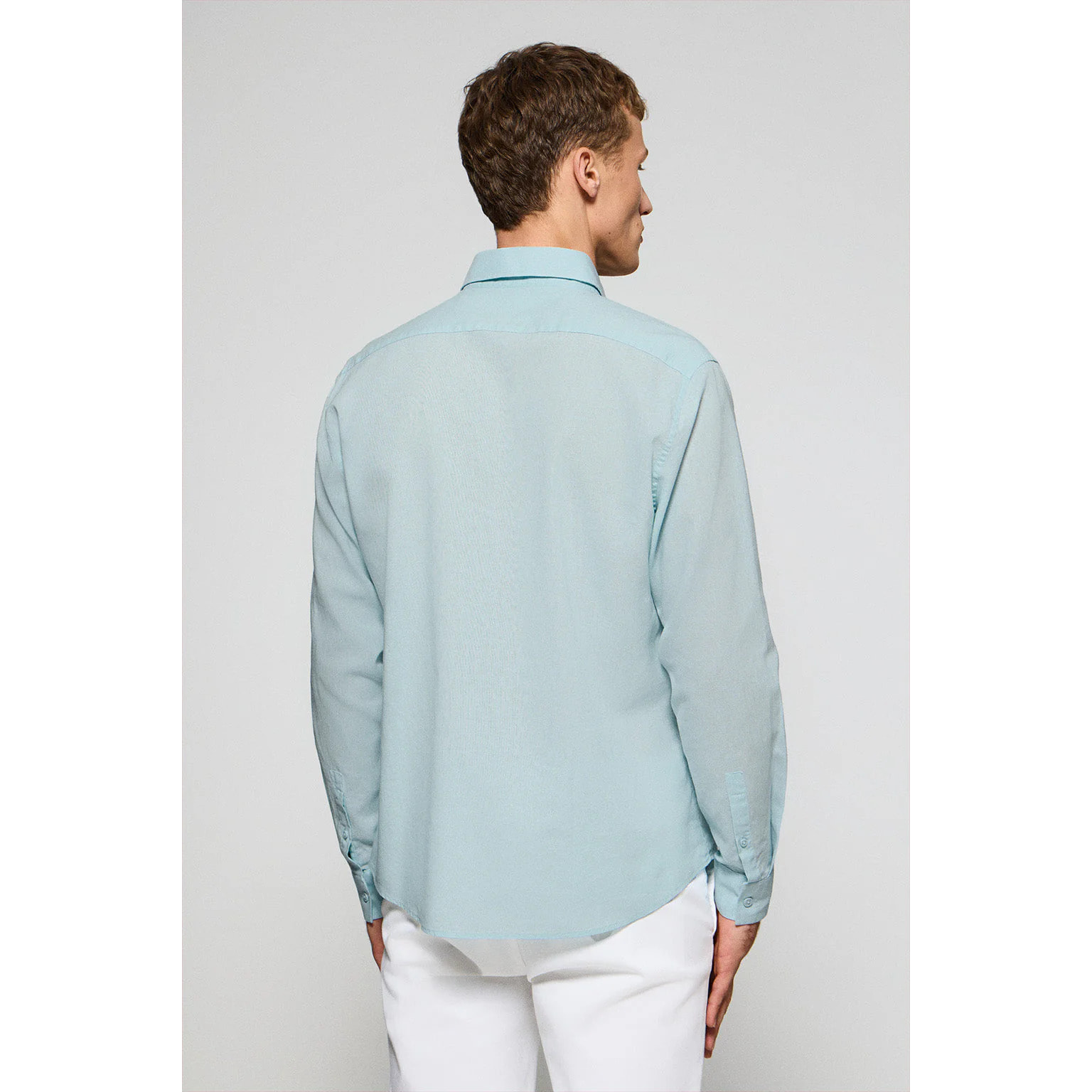 Camicia acquamarina regular in lino-cotone con ricamo Rigby Go