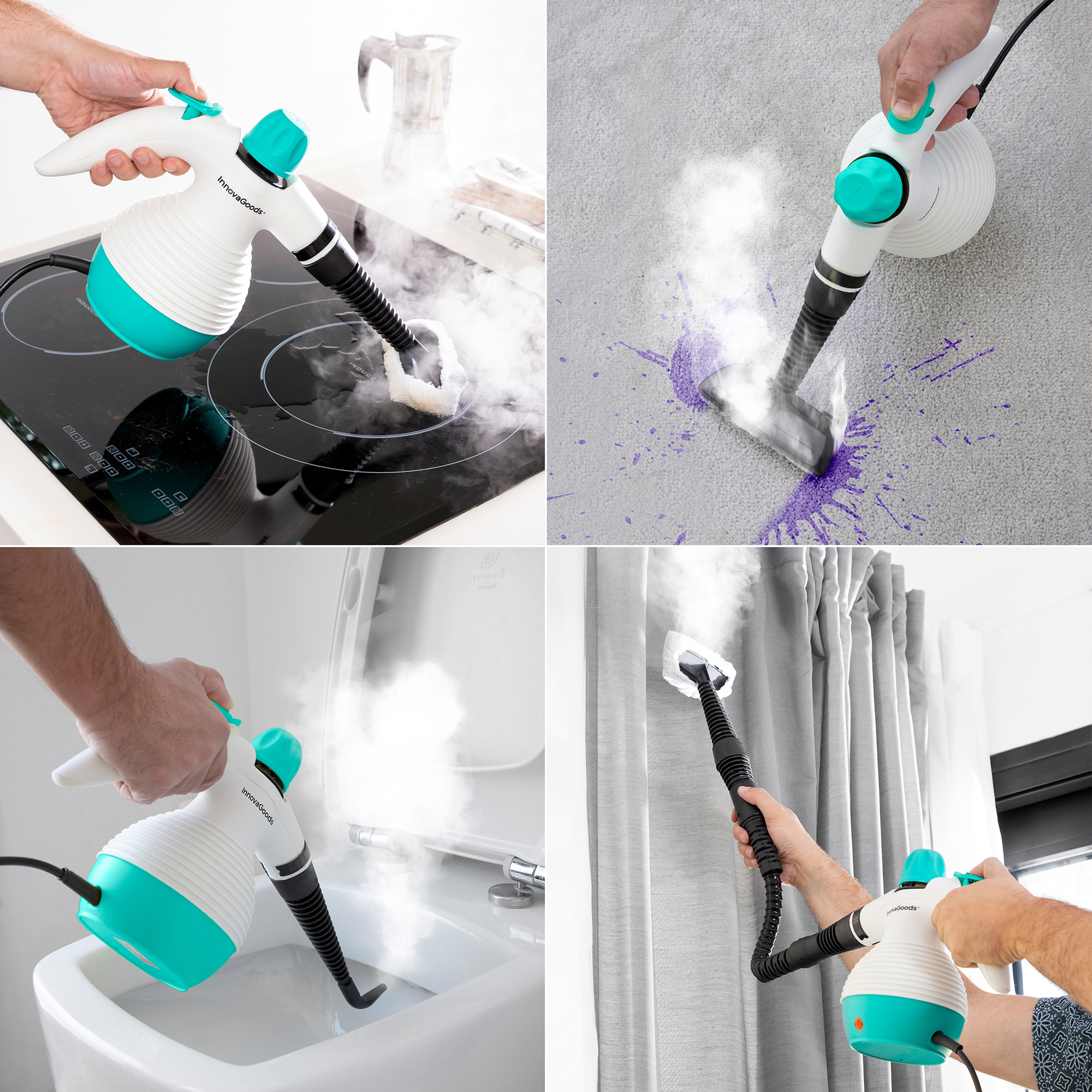 Vaporetta a Mano Multiuso con Accessori 9 in 1 Steany 1000W - Bianco - 25,5x23,6x14,7 cm