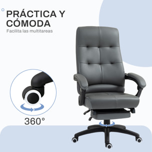 Silla de Oficina Giratoria Silla de Escritorio Reclinable Silla de Estudio Tapizada de PU con Altura Ajustable Reposabrazos Reposapiés 65x65x118-125 cm Gris Oscuro