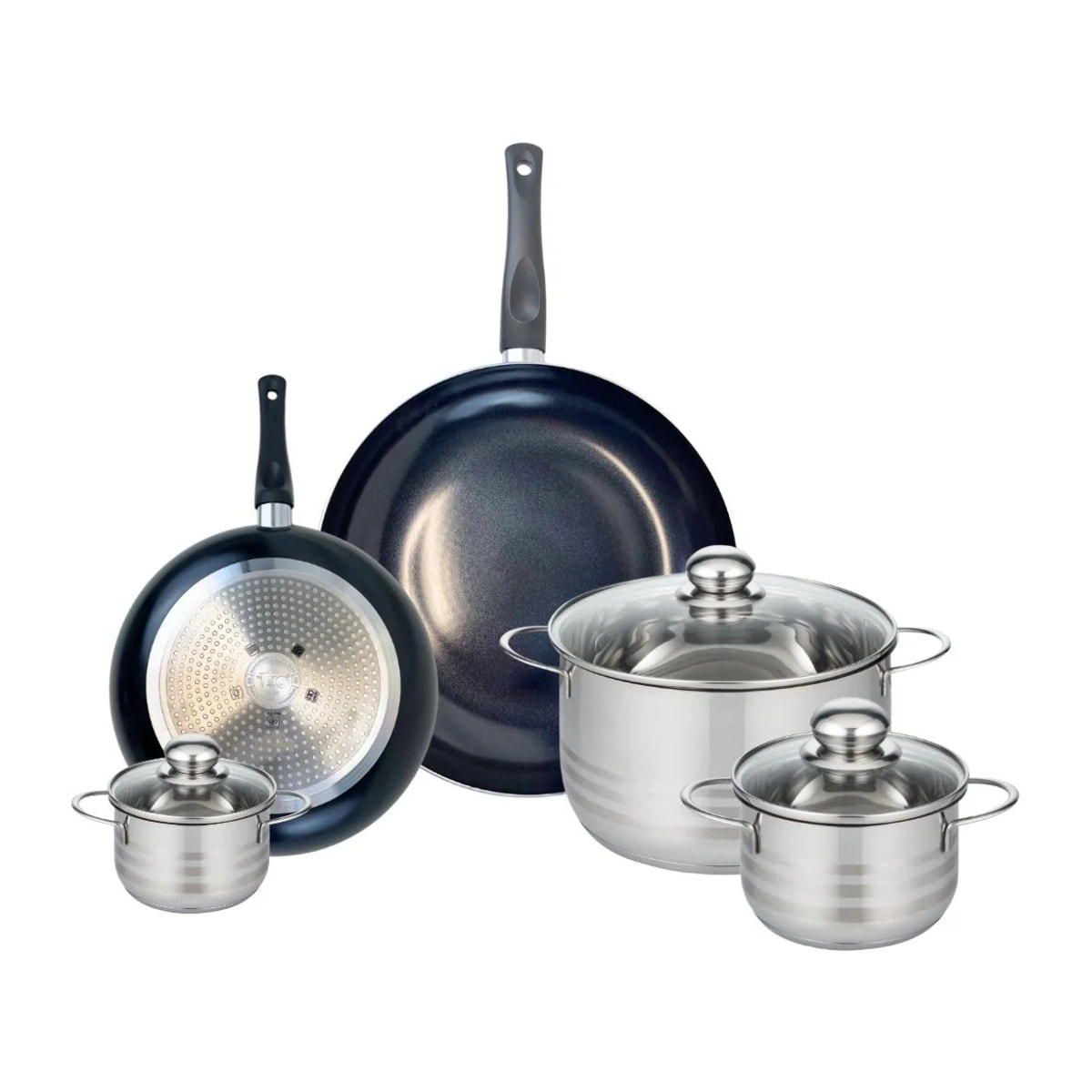 Ensemble de 2 Poêles de cuisson 24 et 32 cm et 3 faitouts 12, 16 et 24 cm Elo Prima Brillant