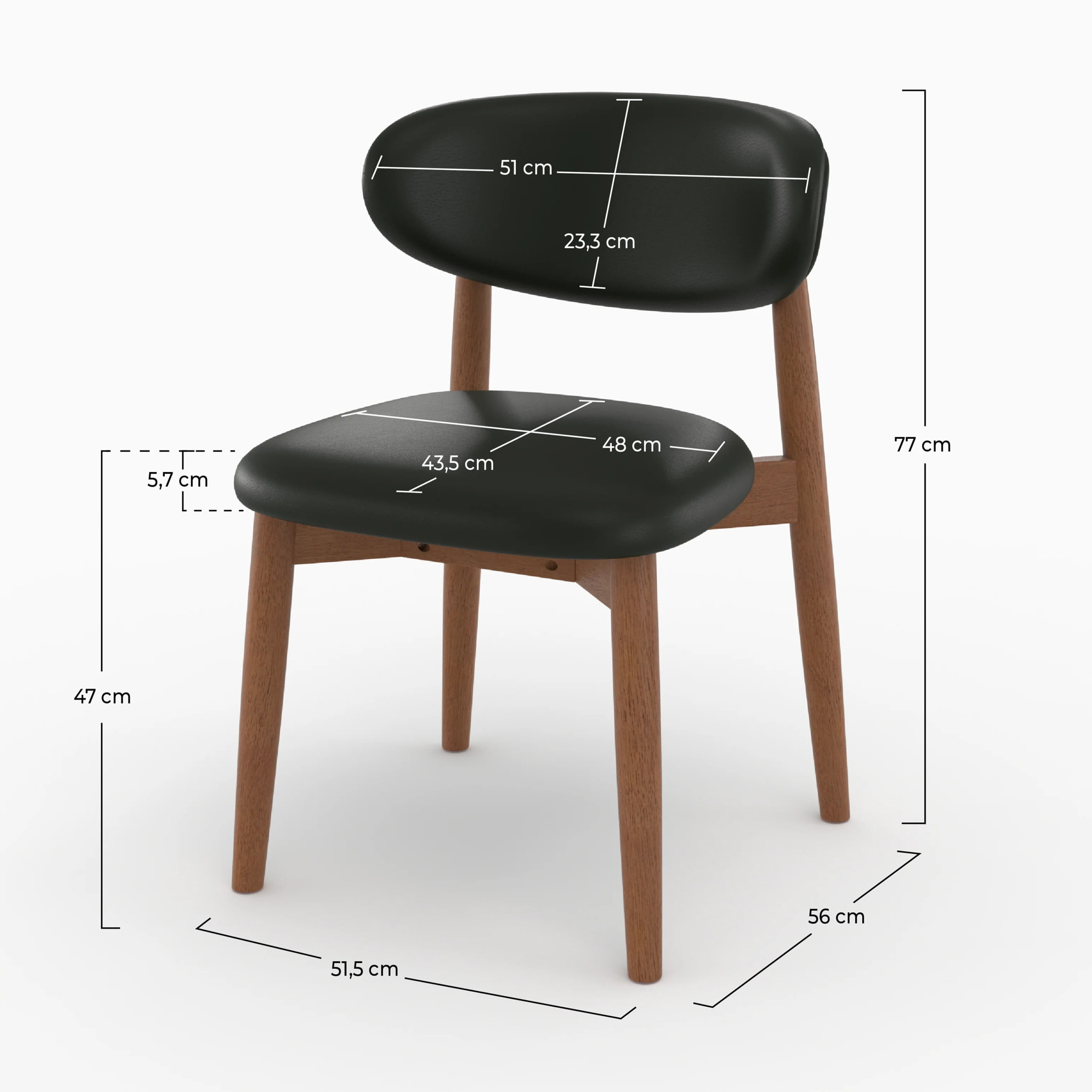 Lot de 2 chaises en cuir synthétique noir et bois d'hévéa foncé - Yuna