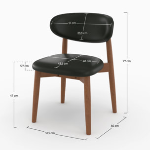 Lot de 2 chaises en cuir synthétique noir et bois d'hévéa foncé - Yuna