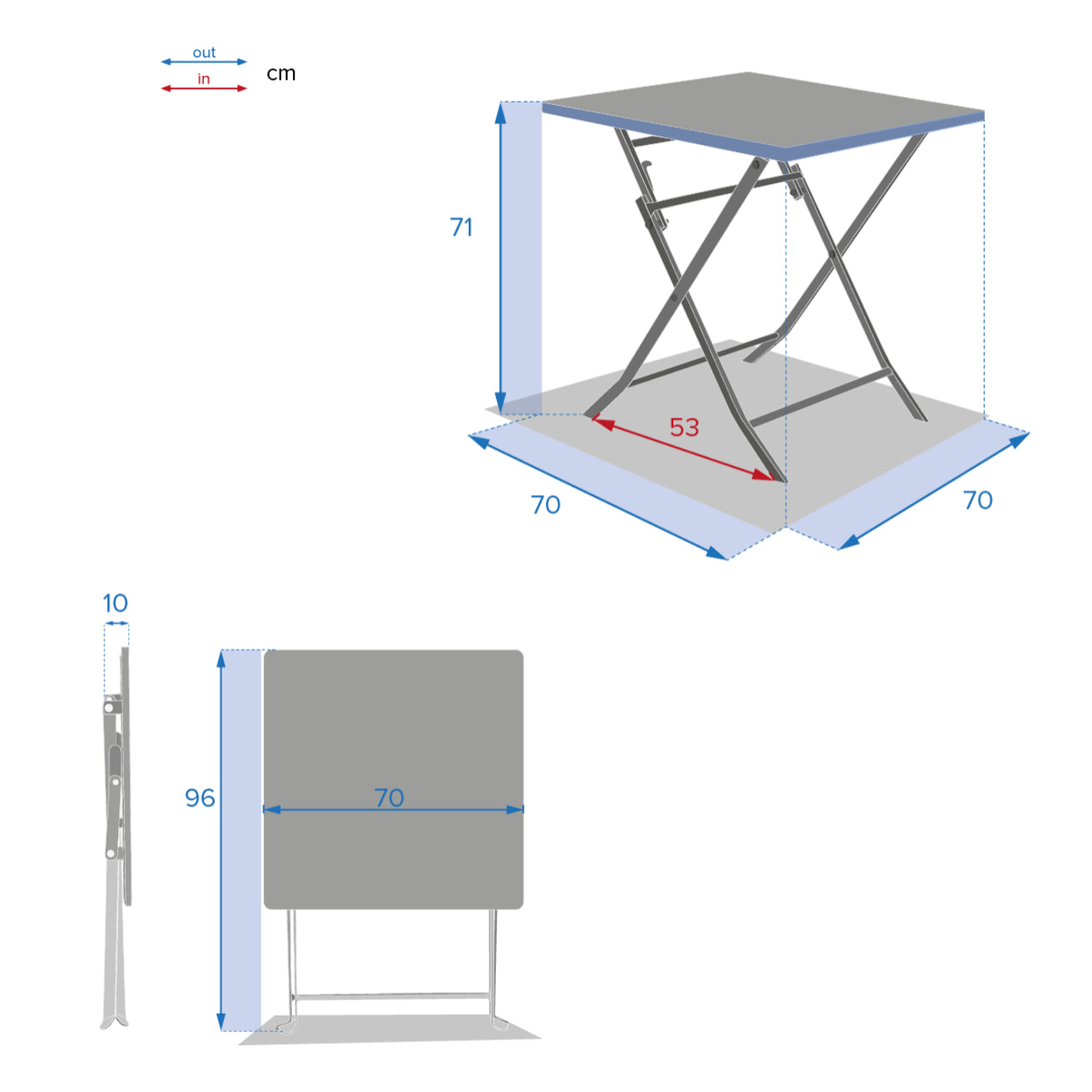 Table de jardin pliante carrée "Greensboro" graphite 2 places en acier traité époxy