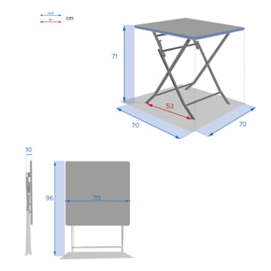Table de jardin pliante carrée "Greensboro" graphite 2 places en acier traité époxy
