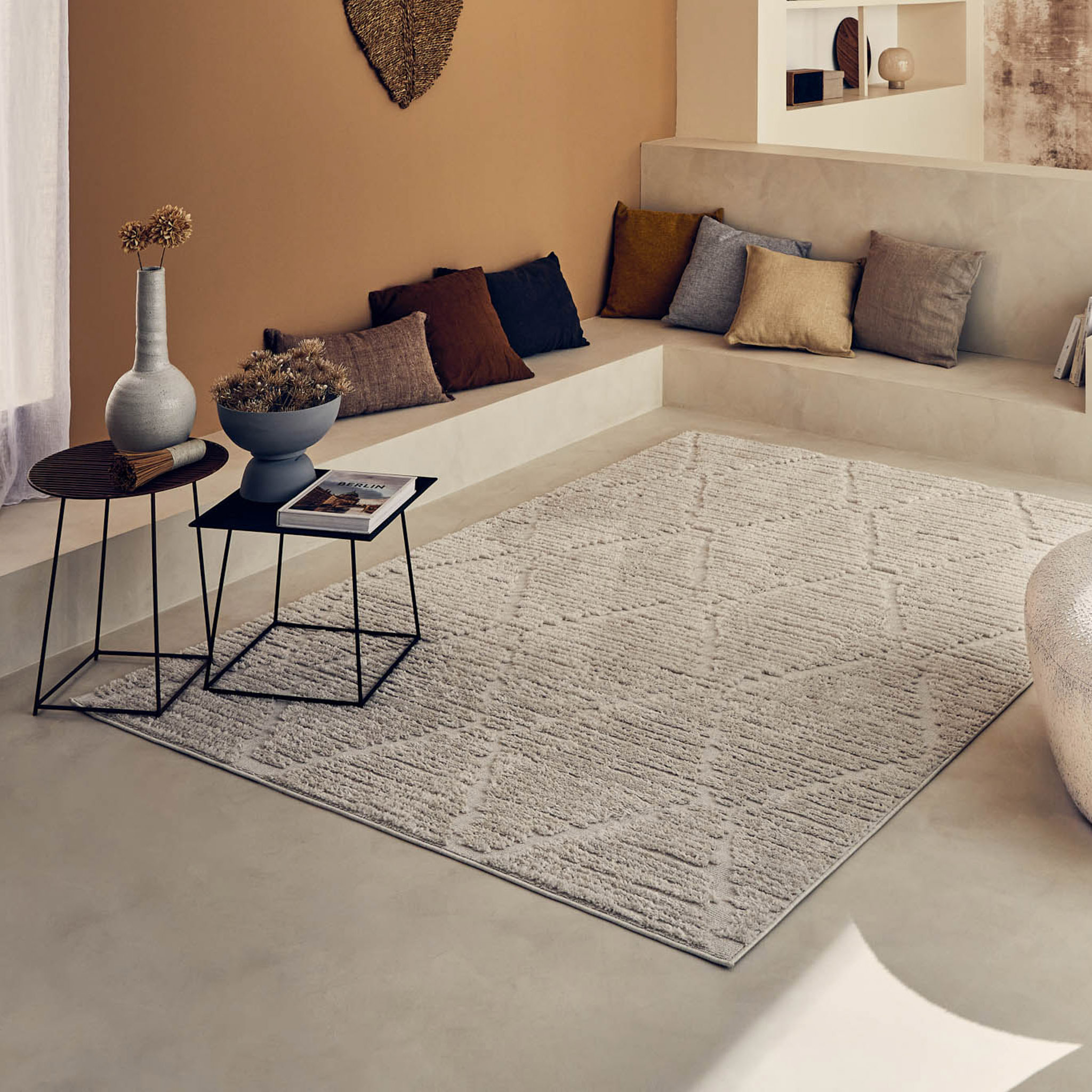 Nala - tapis moderne motif losange, crème