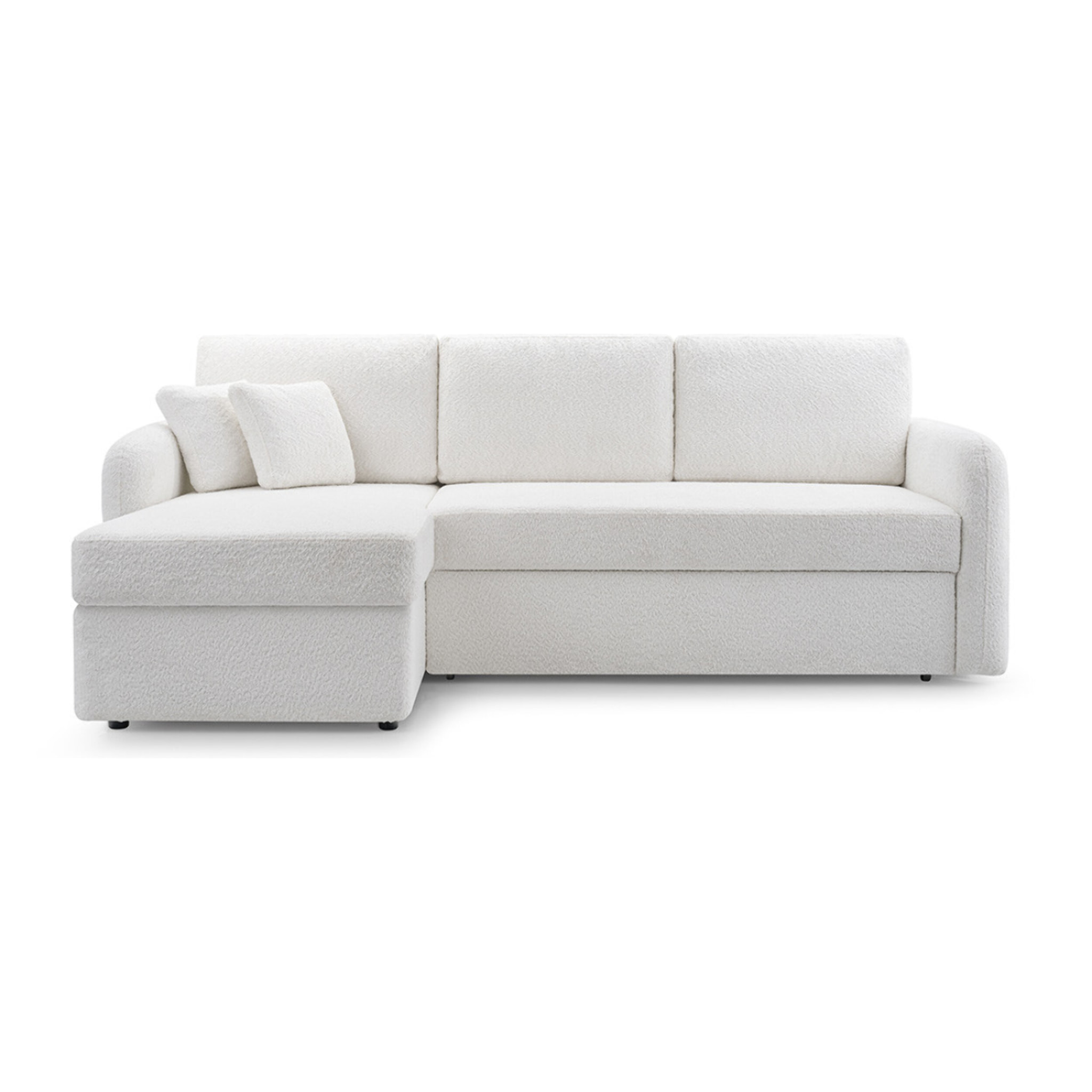 Pocatello - canapé d'angle réversible 4 places - convertible avec coffre - en tissu bouclette - Blanc