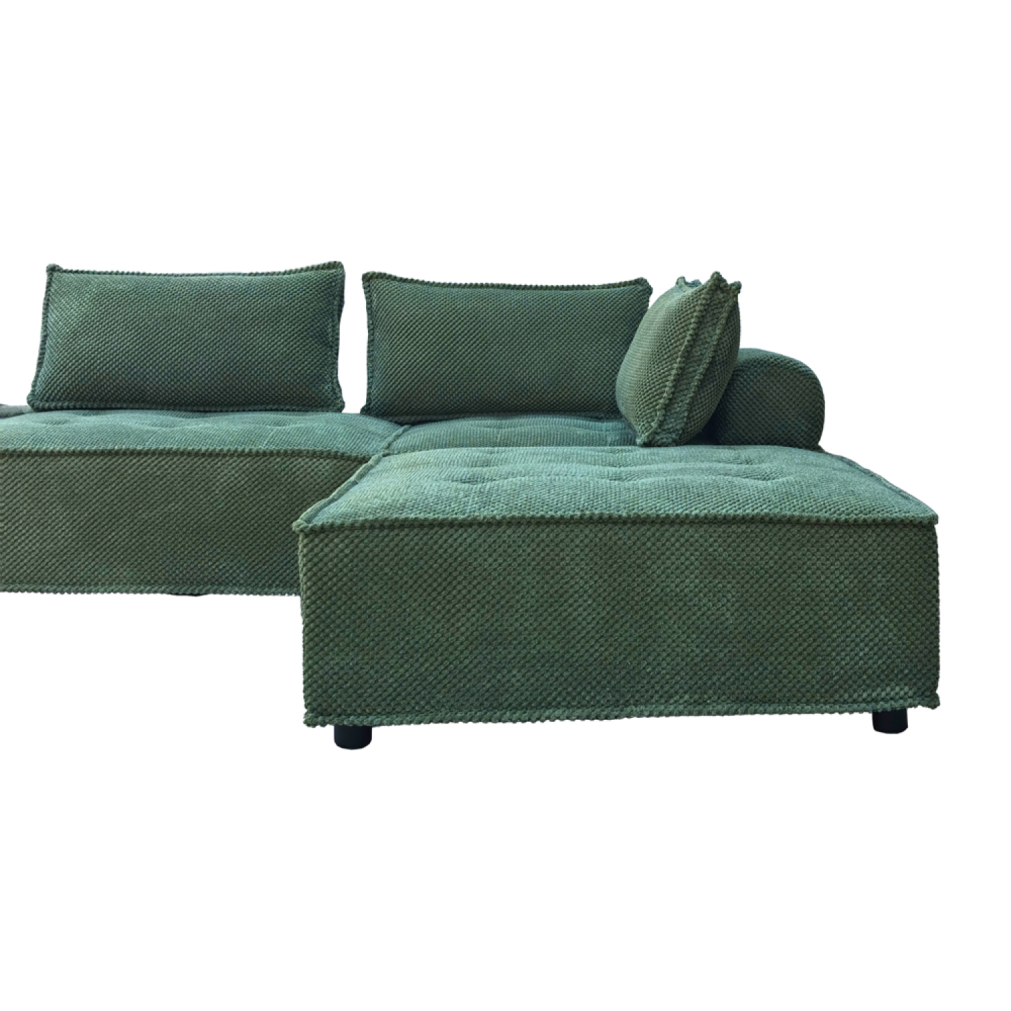ALEXANDRIE Canapé d'angle modulable 4 places en velours texturé vert