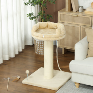 Árbol Rascador para Gatos Mini Árbol para Gatos de 2 Niveles con Plataforma Bola con Muelle Cuerda Colgante y Poste de Sisal 55x55x83 cm Beige