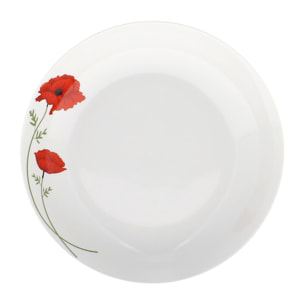 Lot de 6 assiettes creuses porcelaine blanche avec dessin 20,5cm COQUELICOT