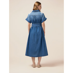 Oltre - Chemisier in denim con ricami - Azzurro