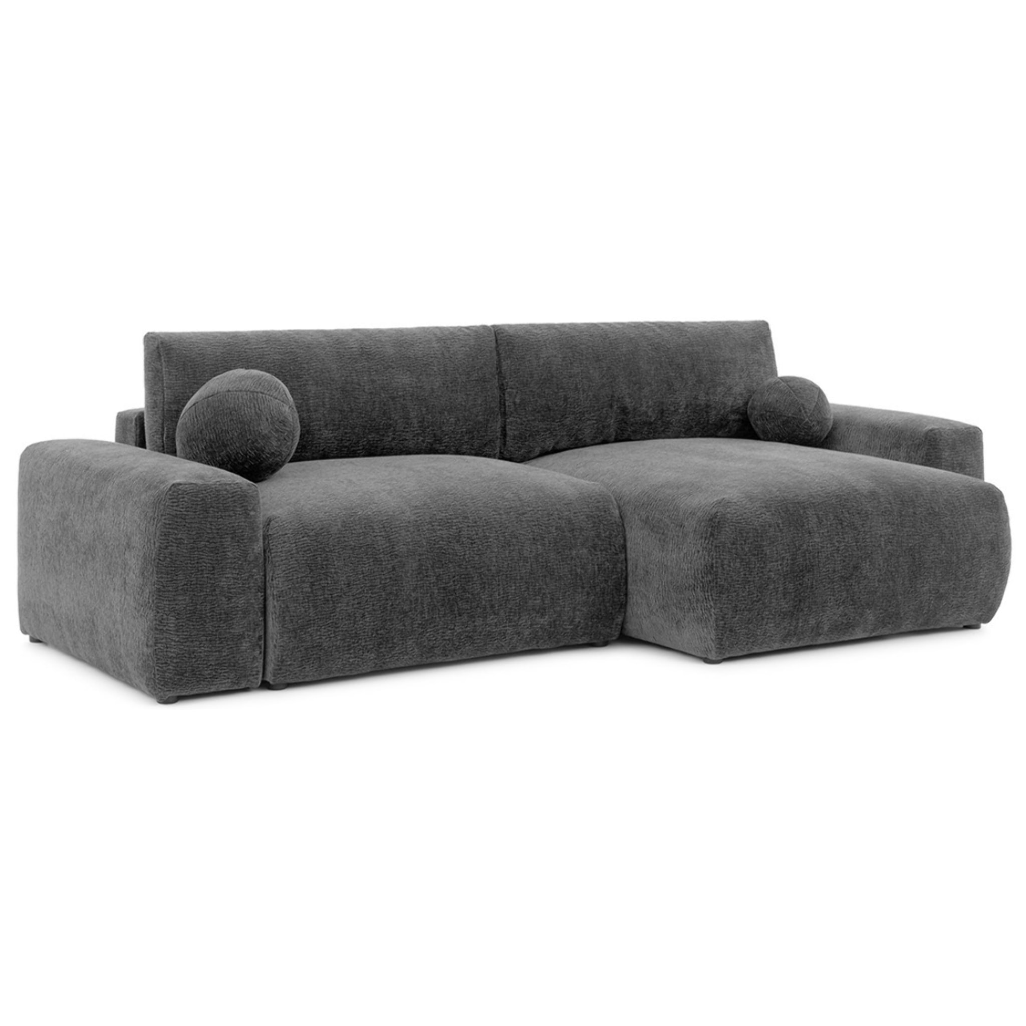 Constance - Canapé d'angle réversible 4 places convertible avec coffre en velours relief - Gris