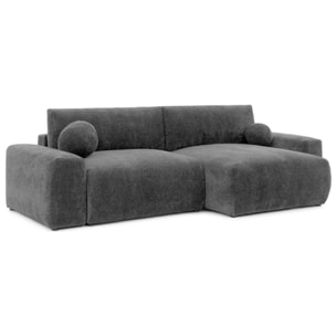 Constance - Canapé d'angle réversible 4 places convertible avec coffre en velours relief - Gris