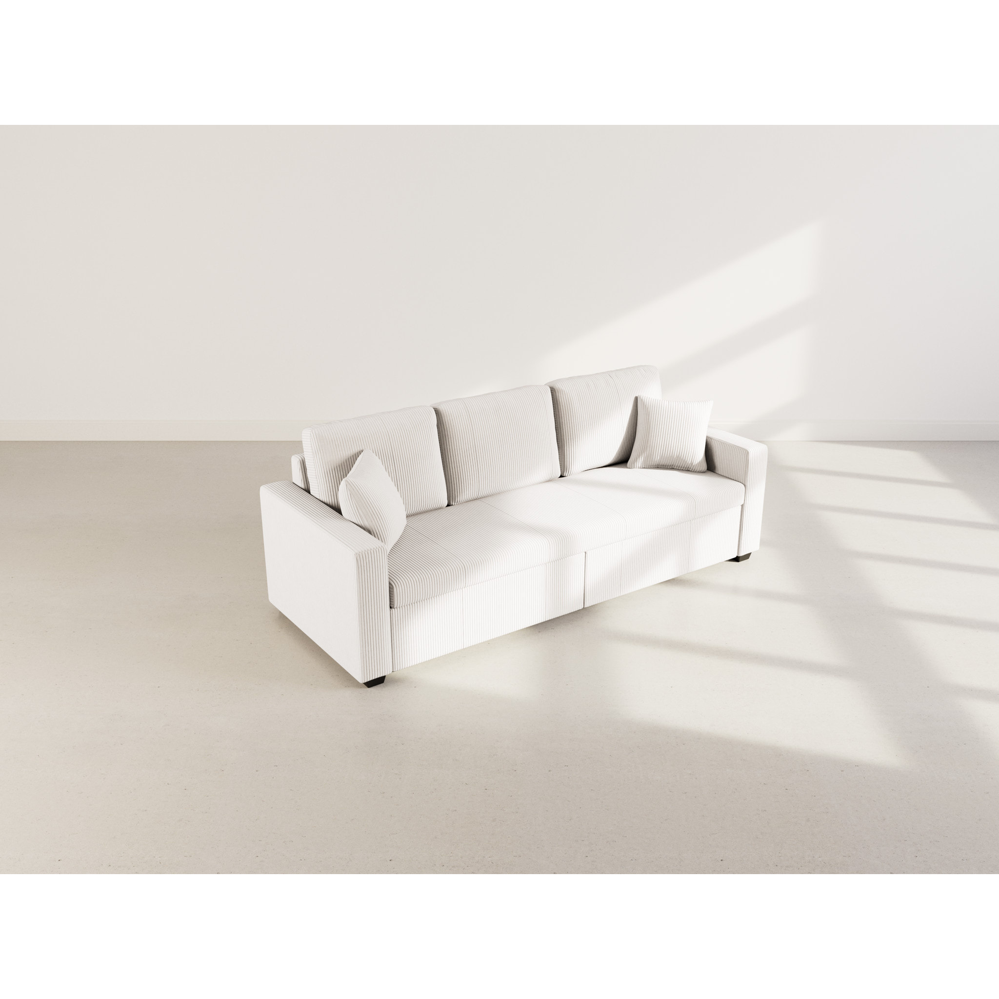 Cyrus - Canapé droit 3 places convertible en velours côtelé - Beige