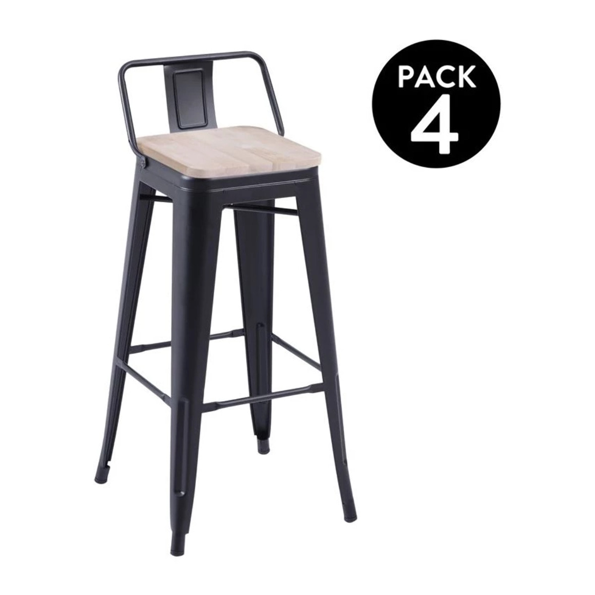 Pack 4 taburetes altos en chapa de acero en negro y roble 30x33 cm Tolix Negro - Roble