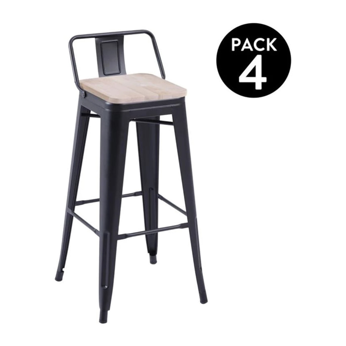 Pack 4 taburetes altos en chapa de acero en negro y roble 30x33 cm Tolix Negro - Roble