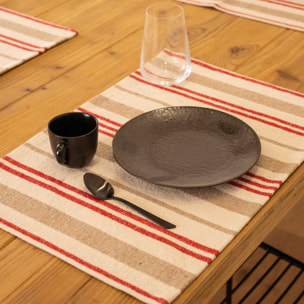 Set de table en coton épais rayures - Rouge