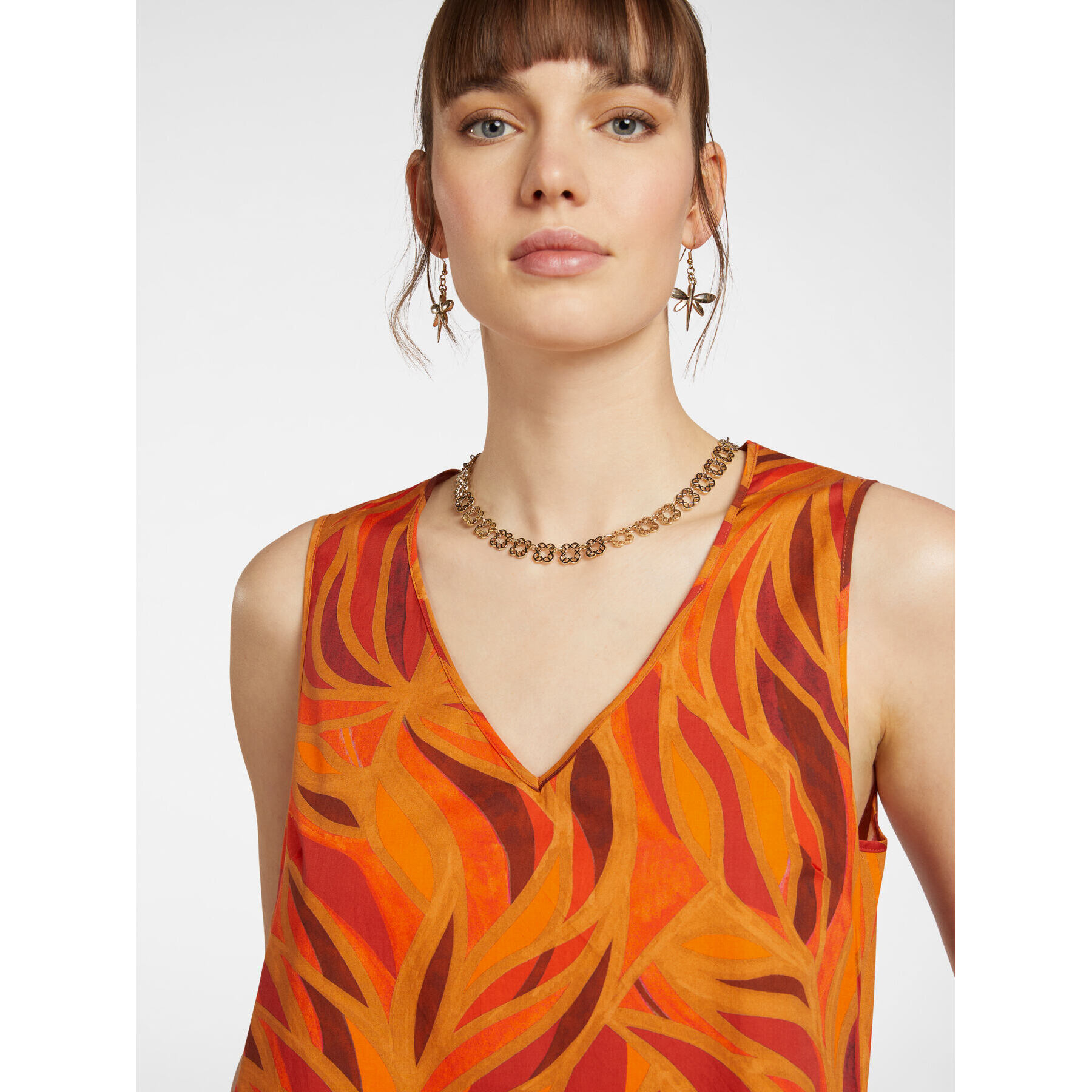 Elena Mirò - Abito stampato in cotone stretch - Arancione
