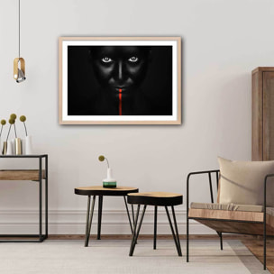 Affiche photo d'art portrait rouge Affiche + cadre en bois - Chêne