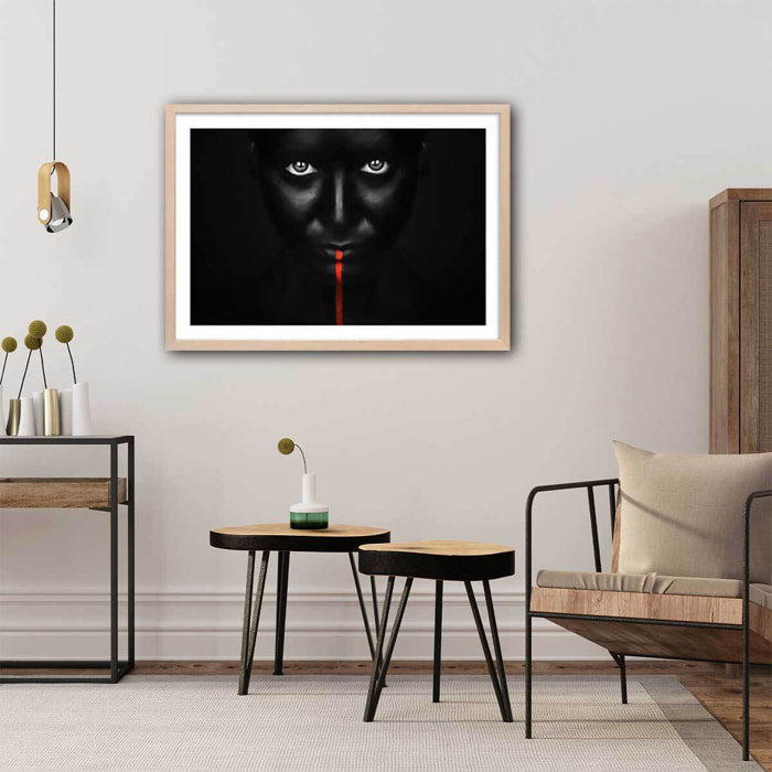 Affiche photo d'art portrait rouge Affiche + cadre en bois - Chêne