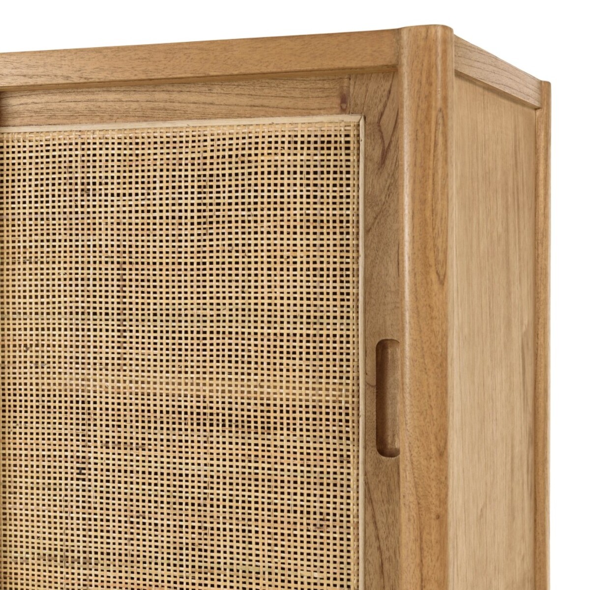 AMY - Buffet 2 étagères 3 portes coulissantes en mindi et rotin naturel AMY